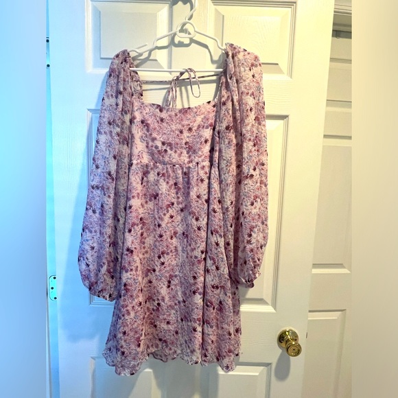Lucy Paris Dresses & Skirts - Lucy Paris Purple Floral Bohemian Long Sleeve Mini Sundress Size Medium